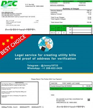 Delaware Electric Co-op utility bill Sample Fake utility bill